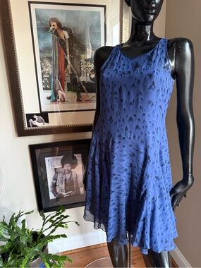 Rebecca Taylor Silk Blend Fit & Flare Dress | Blue Abstract Print | Size Small